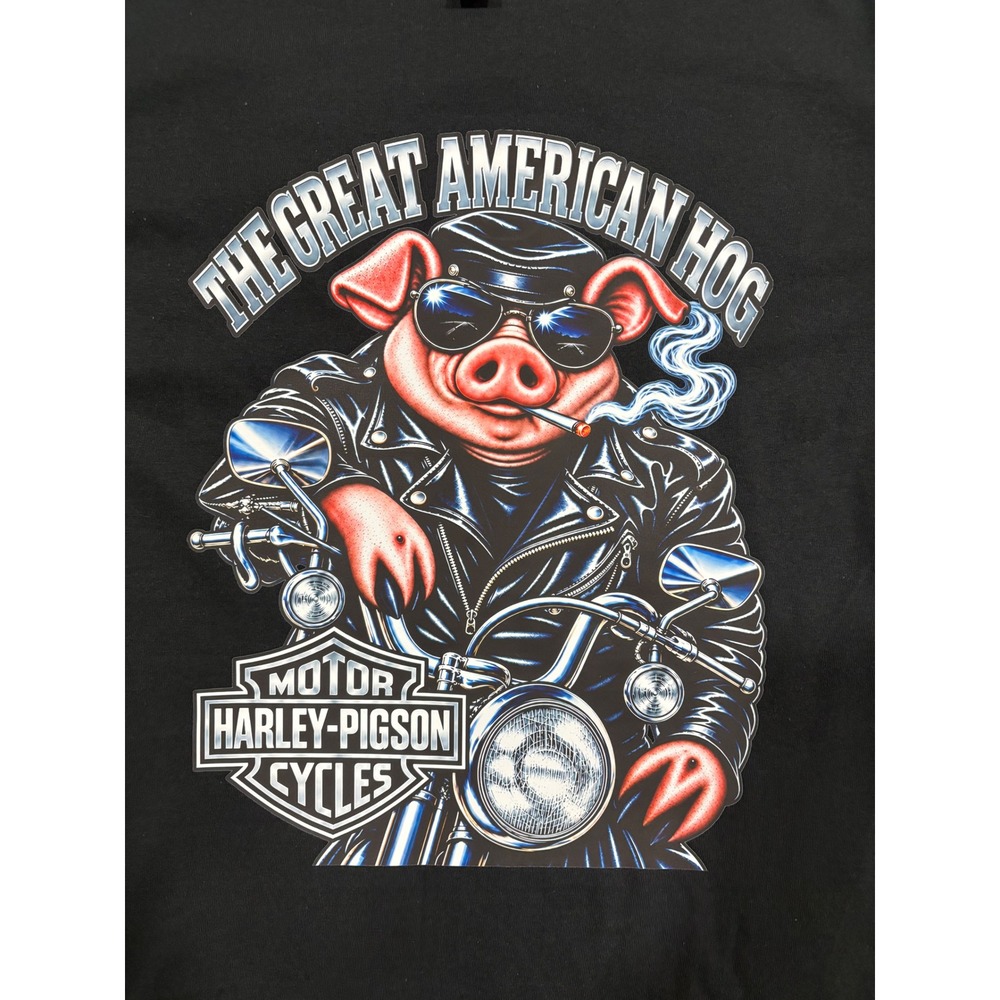 Gildan The Great American Hog Harley Pigson Cycles Graphic T-Shirt Black Medium